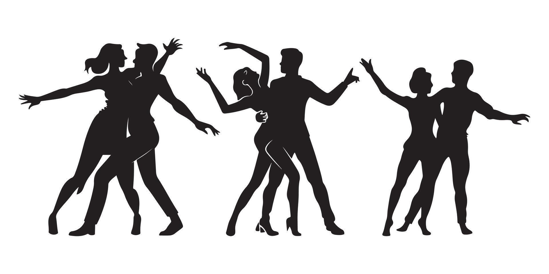 ai generado siluetas de bailando pareja, bailando hombre y mujer, Pareja danza silueta conjunto vector