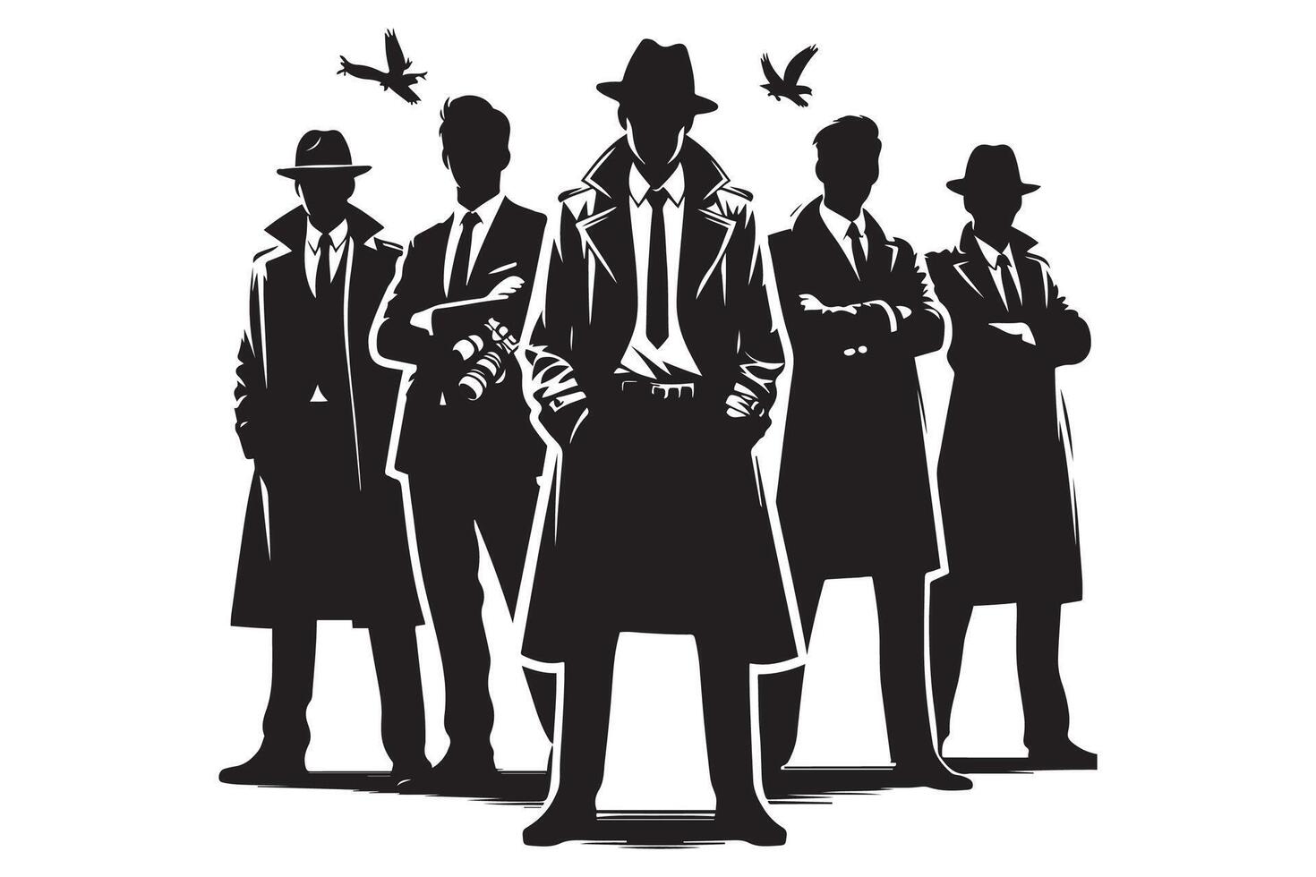 AI generated Mafia silhouette vector, Detective silhouette vector isolated on white background