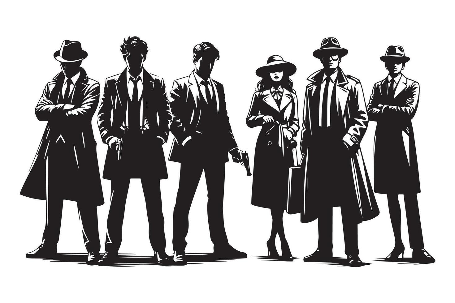 AI generated Mafia silhouette vector, Detective silhouette vector isolated on white background