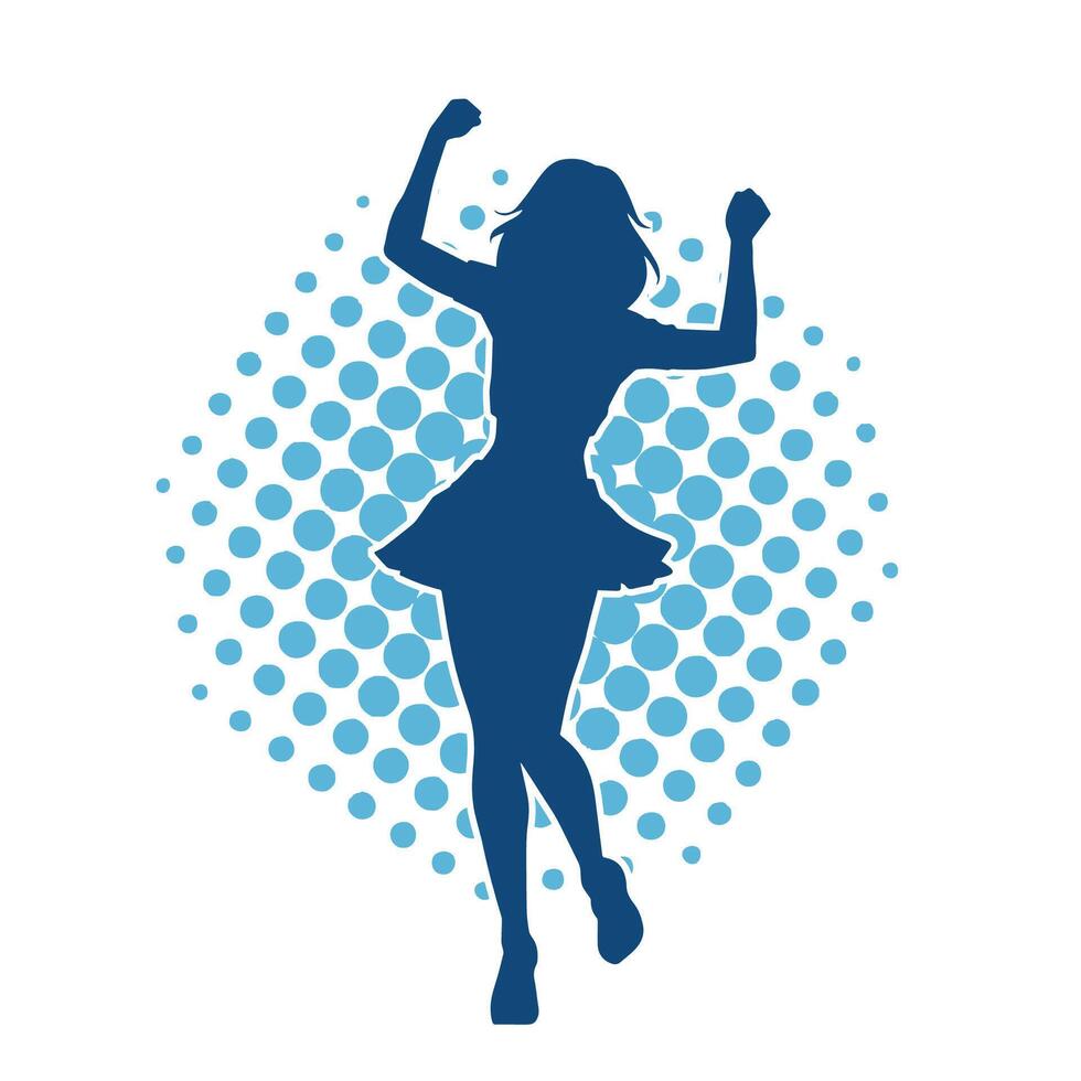 Silhouette of a female dancer wearing mini skirt in action pose. Silhouette of a slim woman dancing happily. vector