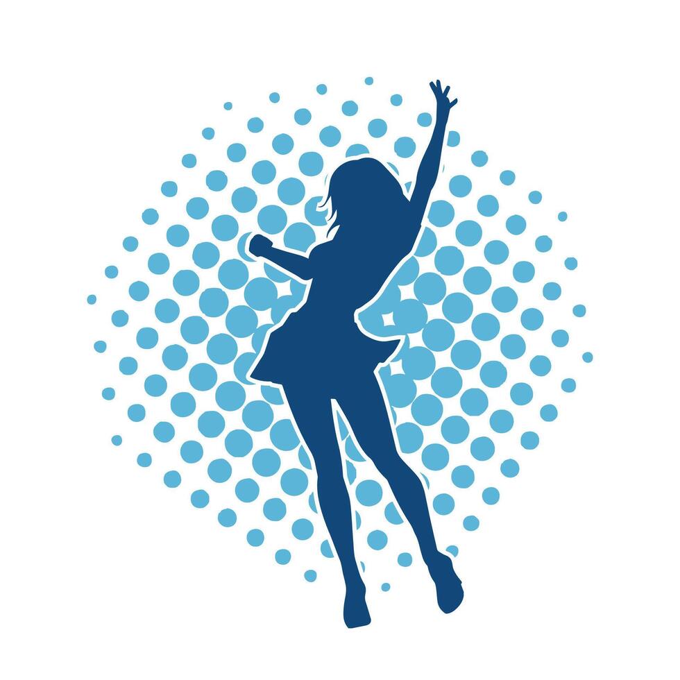 Silhouette of a female dancer wearing mini skirt in action pose. Silhouette of a slim woman dancing happily. vector