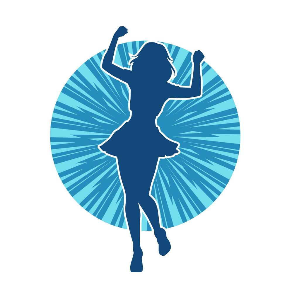 Silhouette of a female dancer wearing mini skirt in action pose. Silhouette of a slim woman dancing happily. vector