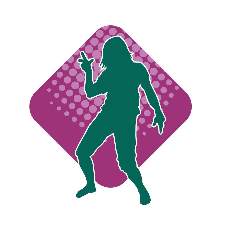 Silhouette of a female dancer in action pose. Silhouette of a woman dancing happily. vector