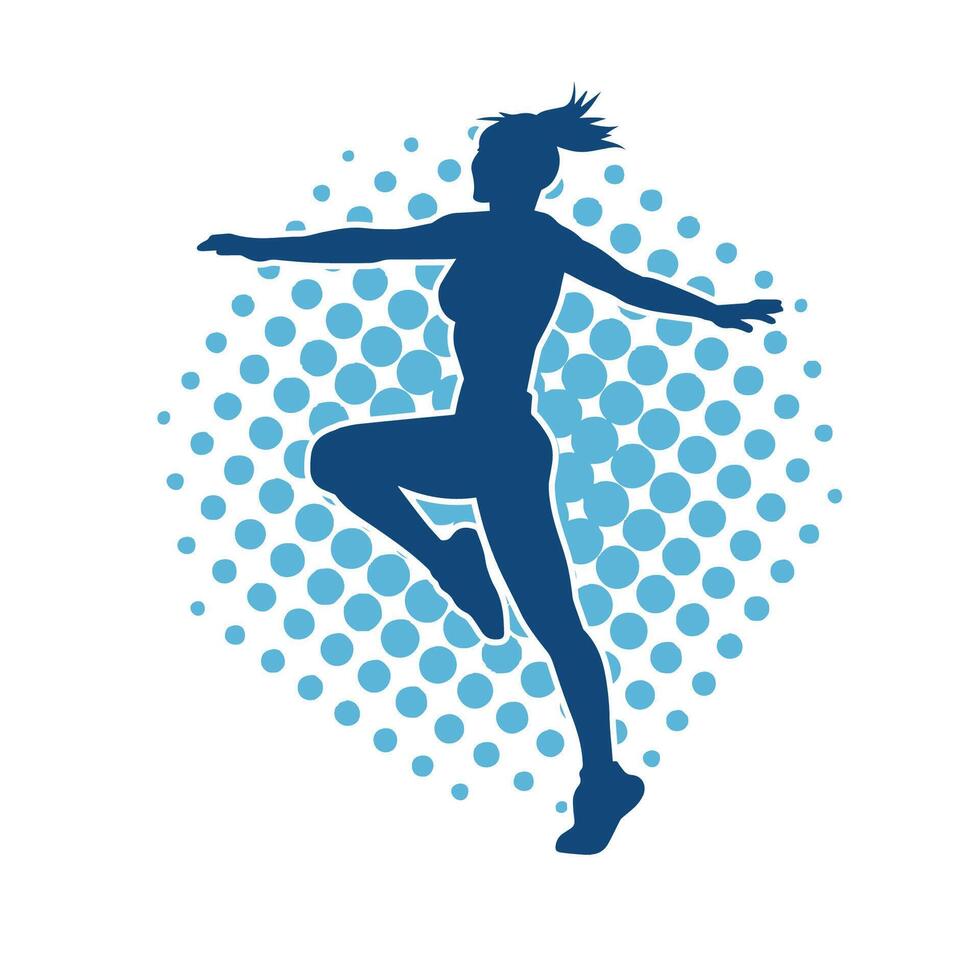 Silhouette of slim female doing exercise. Silhouette of a sporty woman doing gym workout pose. vector