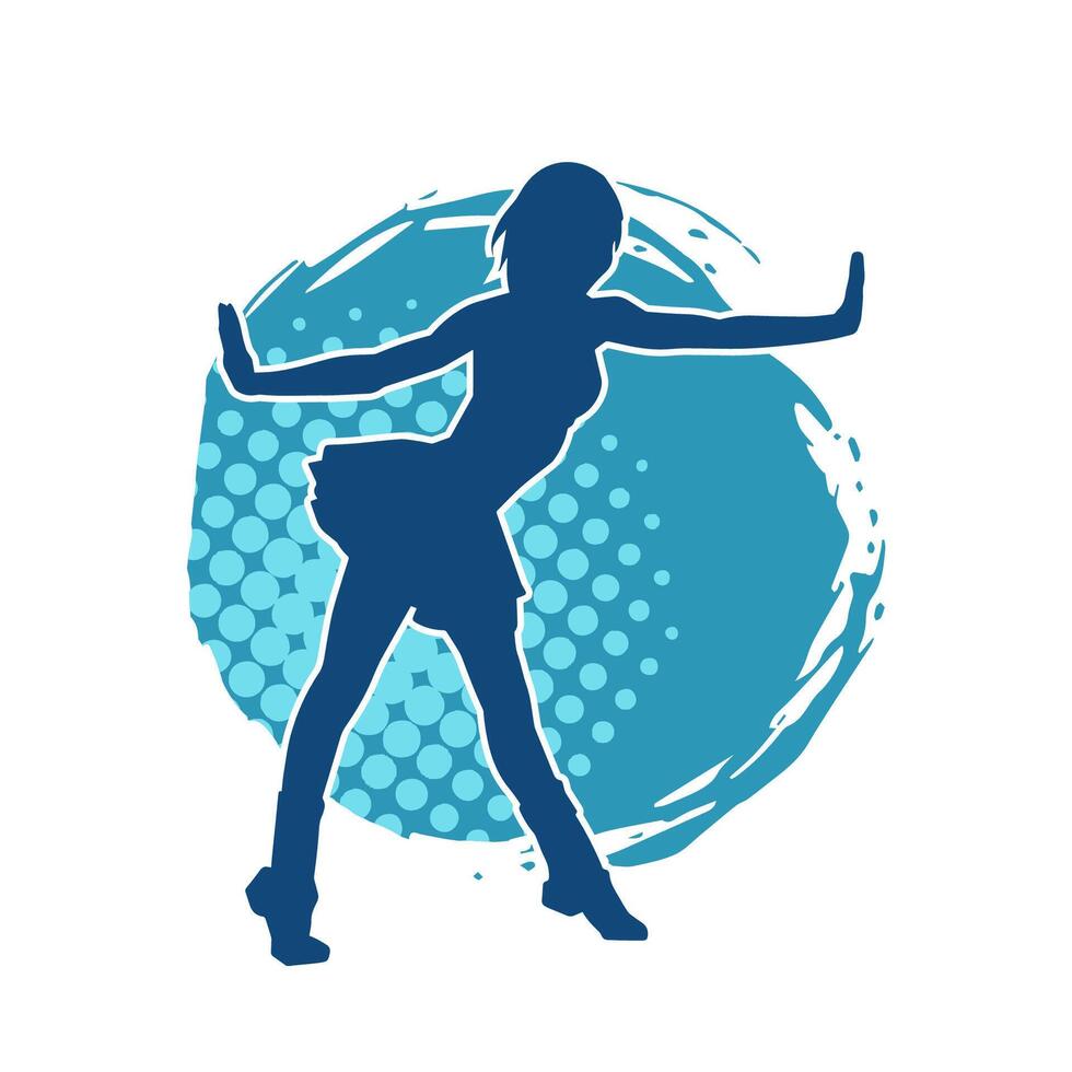 Silhouette of a female dancer wearing mini skirt in action pose. Silhouette of a slim woman dancing happily. vector