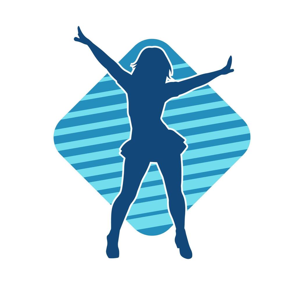 Silhouette of a female dancer wearing mini skirt in action pose. Silhouette of a slim woman dancing happily. vector