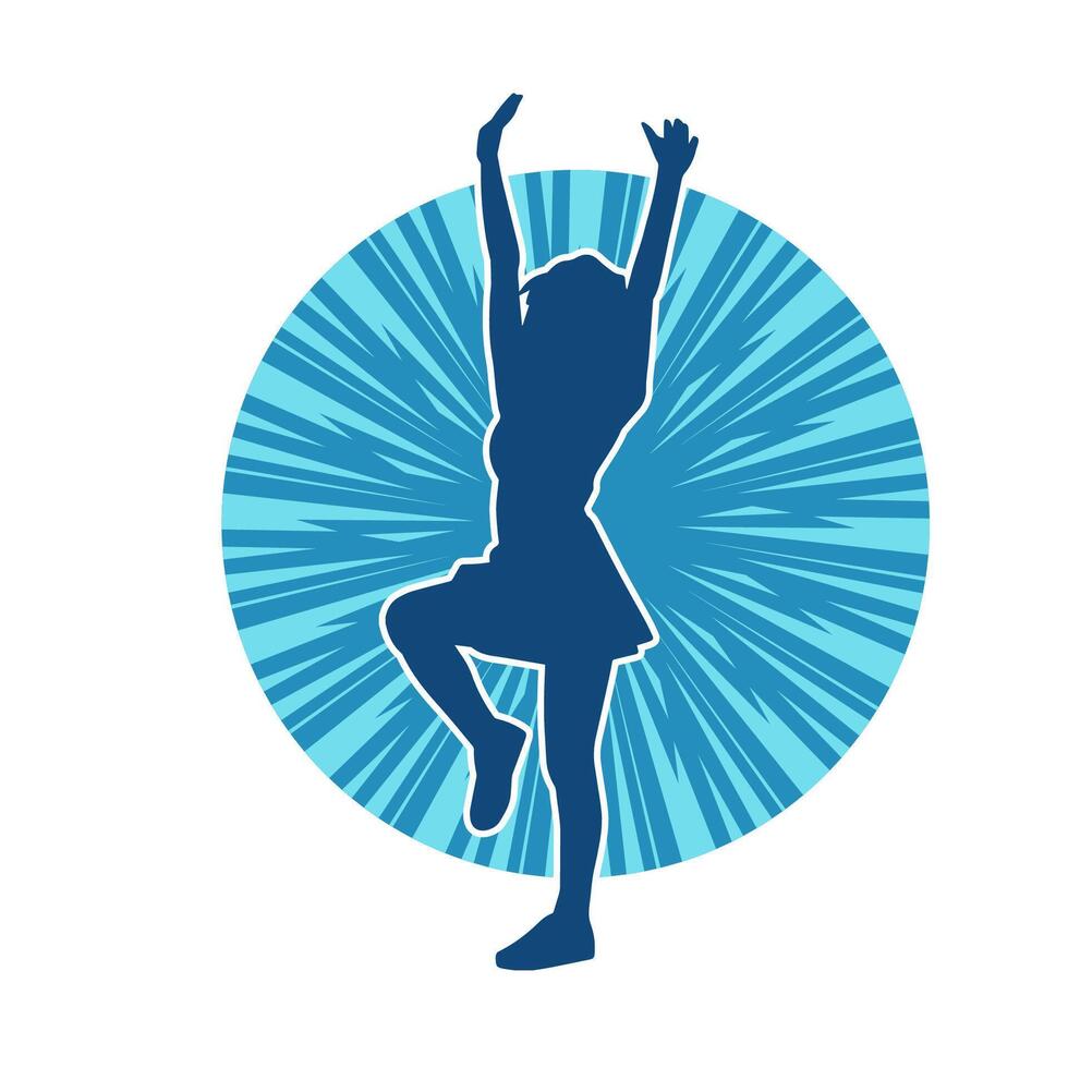 Silhouette of a female dancer wearing mini skirt in action pose. Silhouette of a slim woman dancing happily. vector