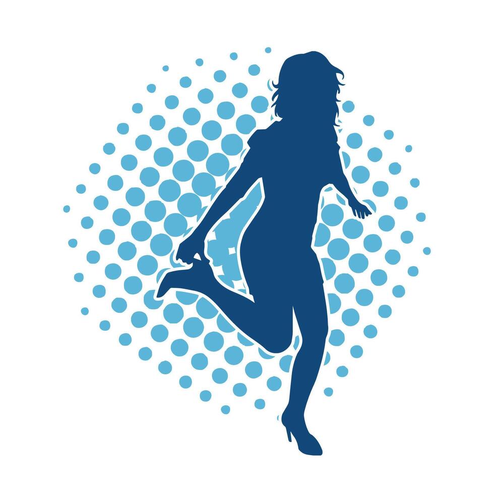 Silhouette of a female dancer in action pose. Silhouette of a woman dancing happily. vector