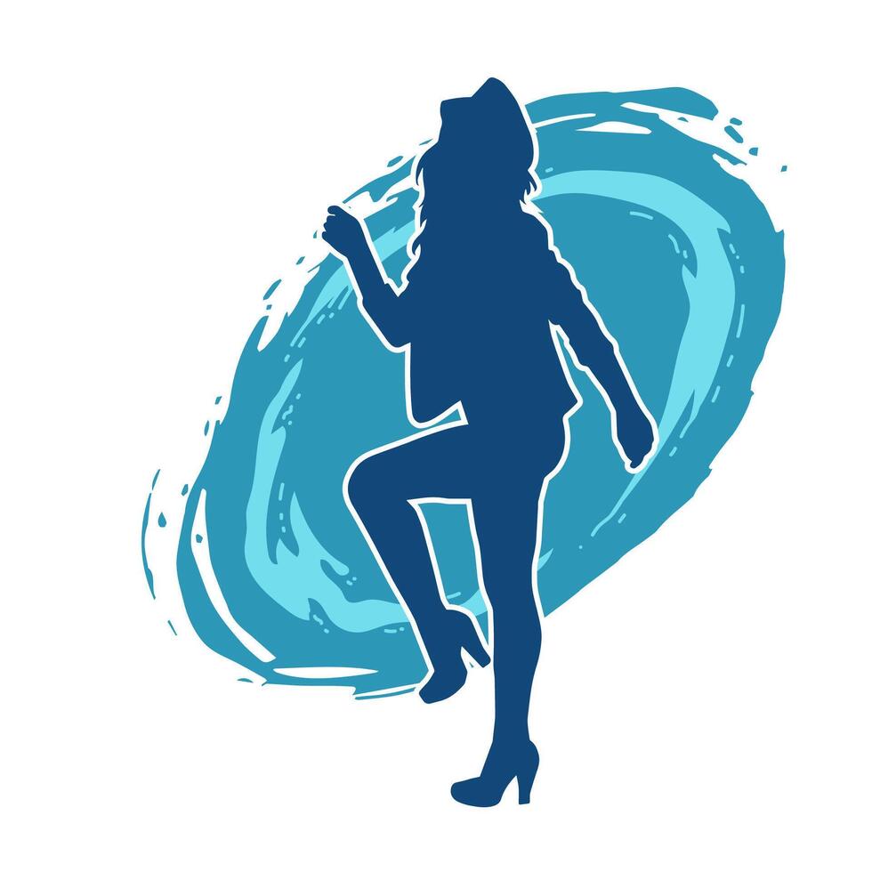 Silhouette of a female dancer in action pose. Silhouette of a woman dancing happily. vector