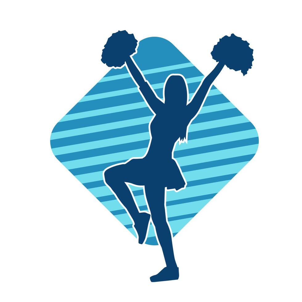 Silhouette of a female cheerleader carrying pompom while dancing vector