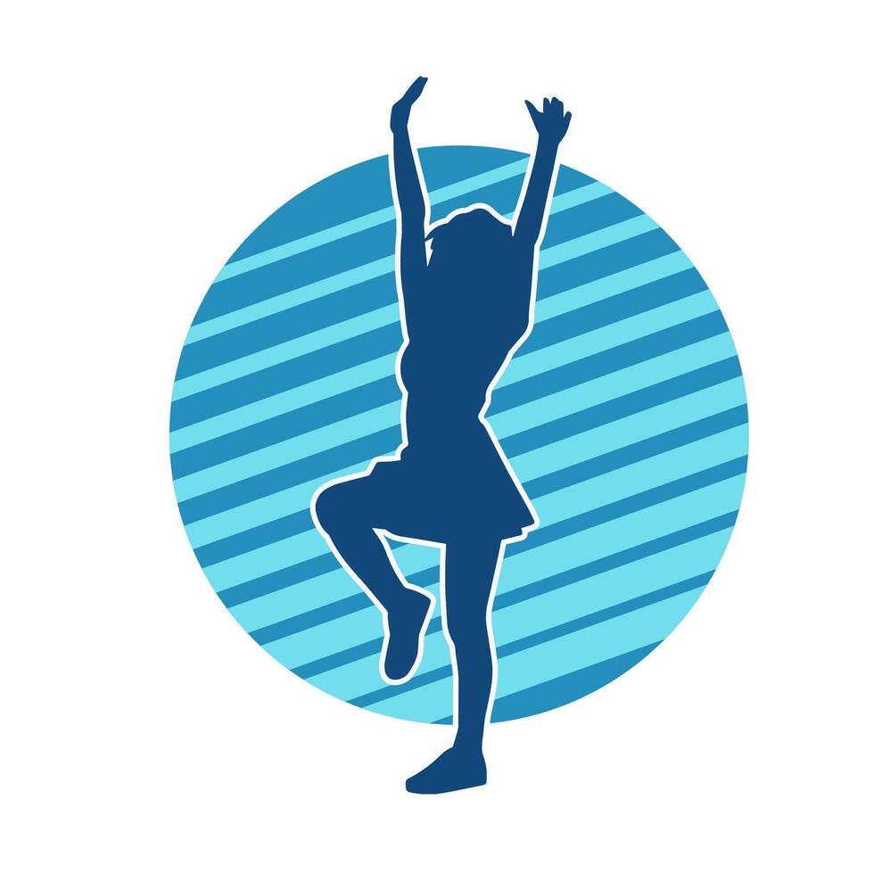 Silhouette of a female dancer wearing mini skirt in action pose. Silhouette of a slim woman dancing happily. vector