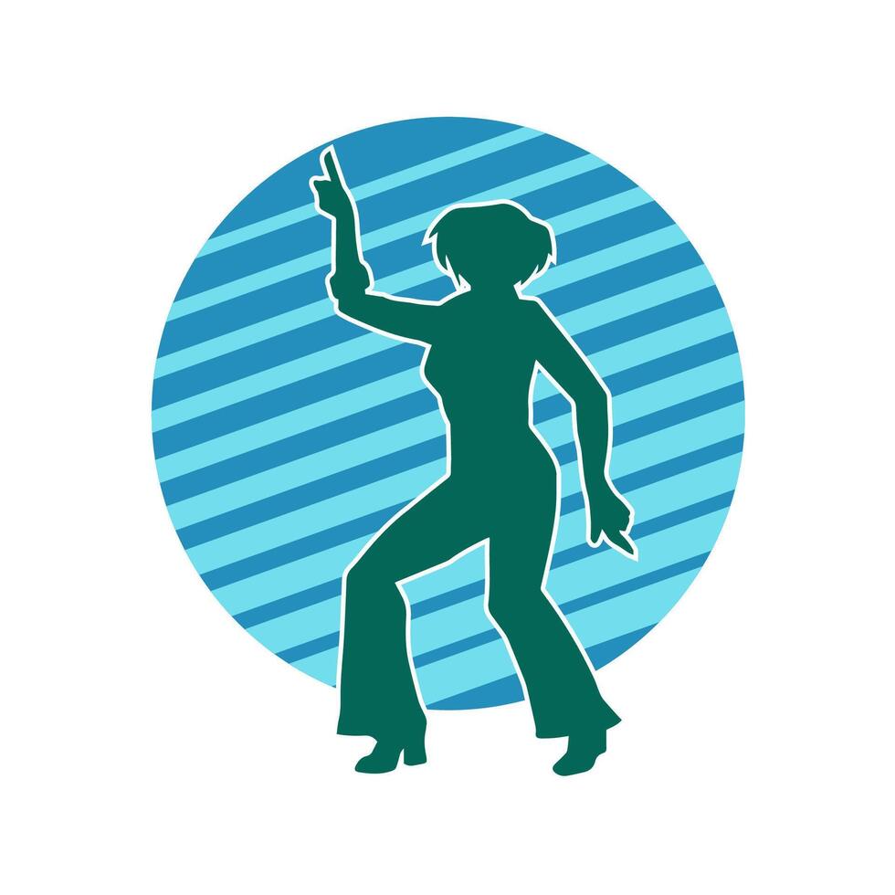 Silhouette of a female dancer in action pose. Silhouette of a woman dancing happily. vector