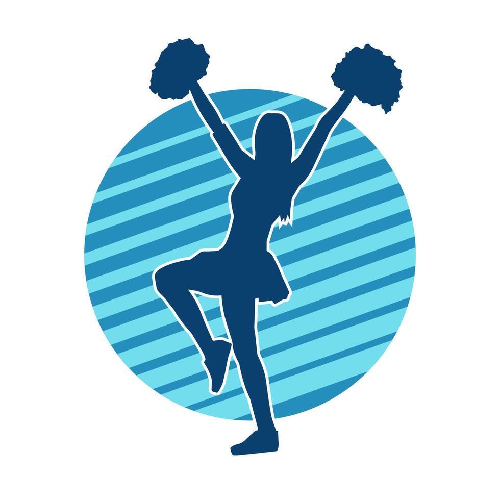 Silhouette of a female cheerleader carrying pompom while dancing vector