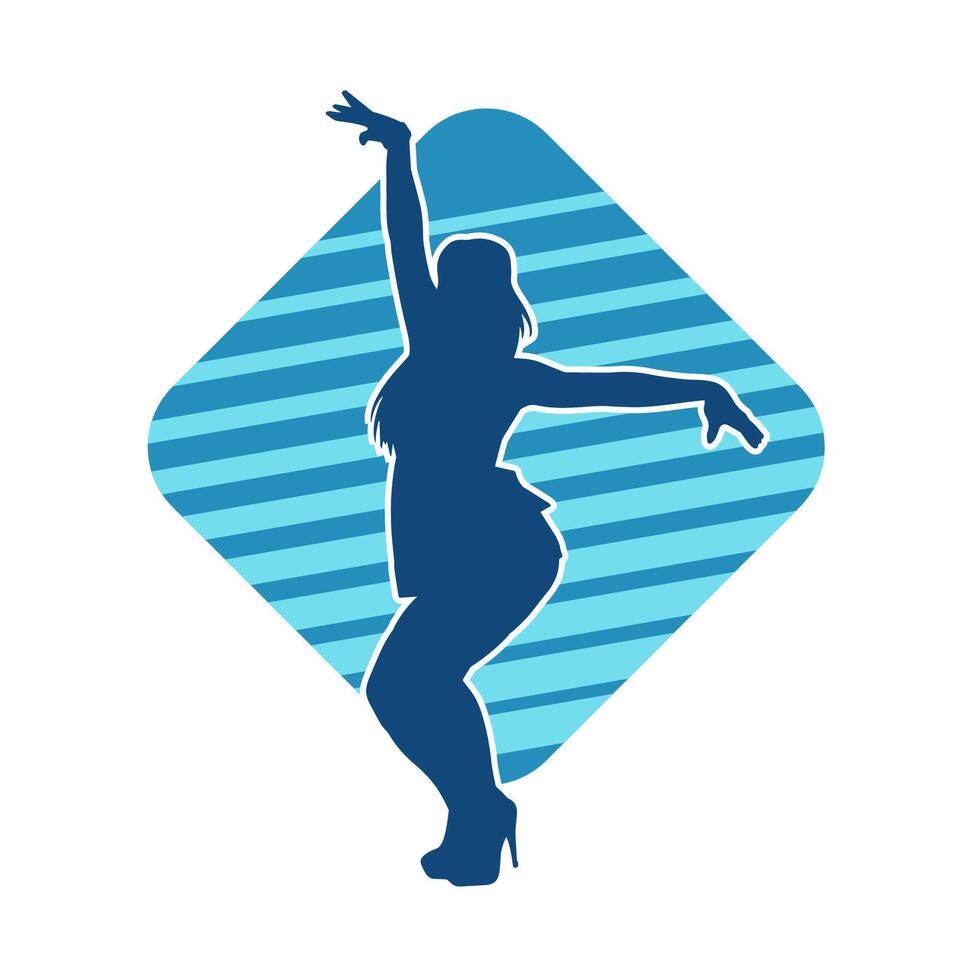 Silhouette of a fat female in dance pose. Silhouette of a fat woman dancing. vector