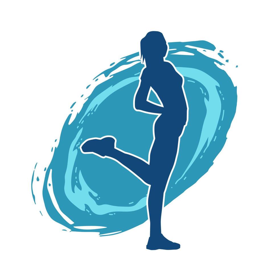 Silhouette of slim female doing exercise. Silhouette of a sporty woman doing gym workout pose. vector