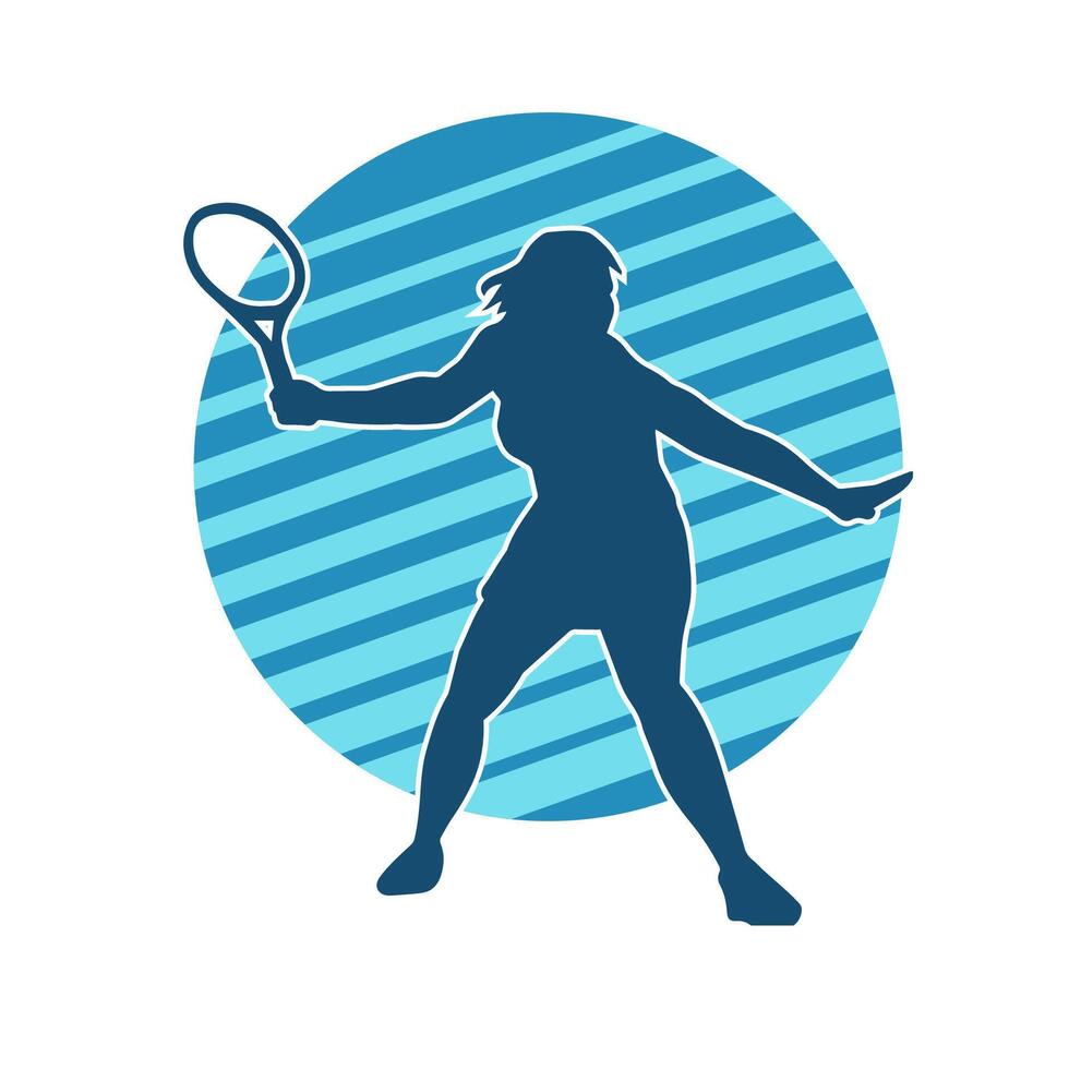 silueta de un hembra tenis jugador en acción pose. silueta de un mujer jugando tenis deporte con raqueta. vector