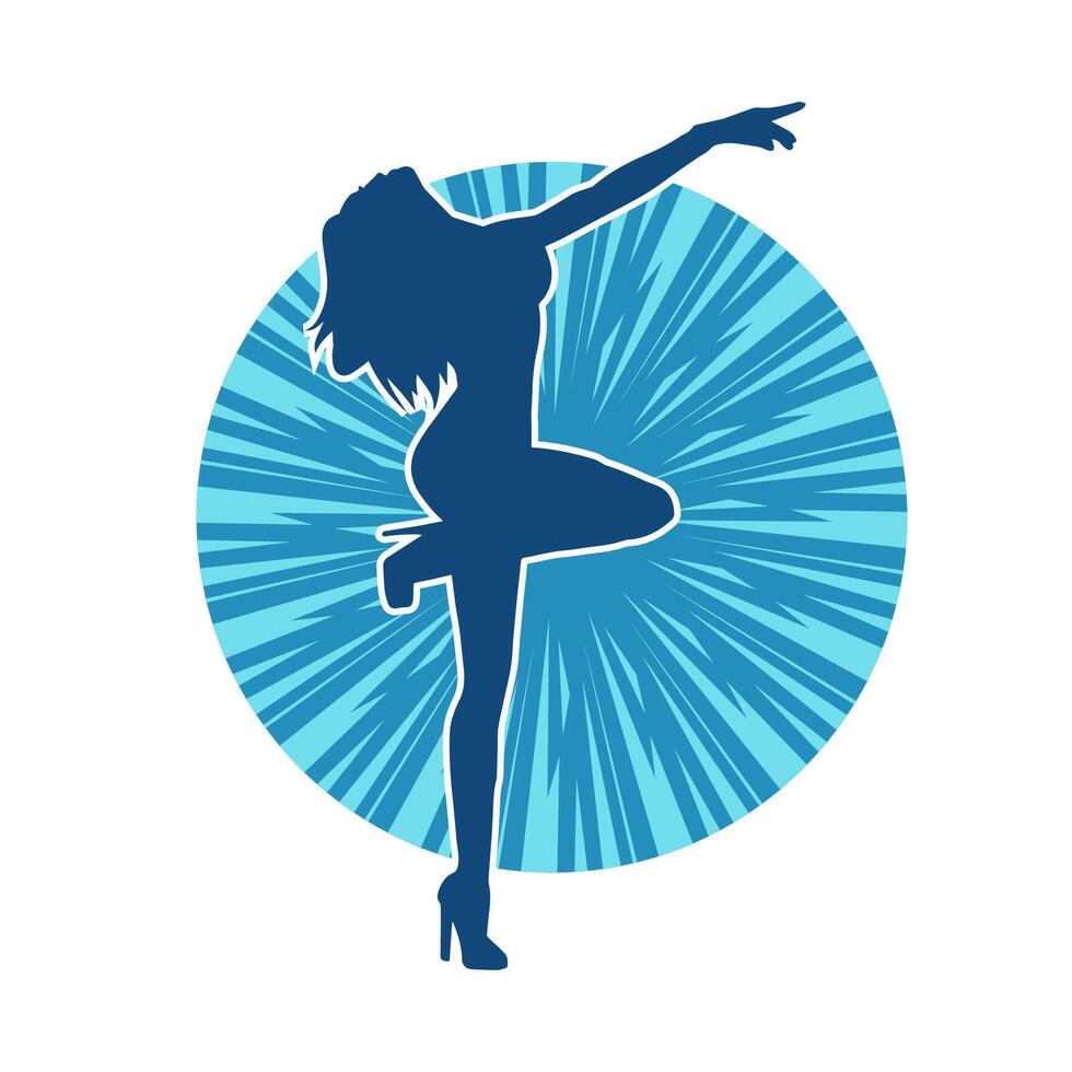 Silhouette of a female dancer in action pose. Silhouette of a woman dancing happily. vector