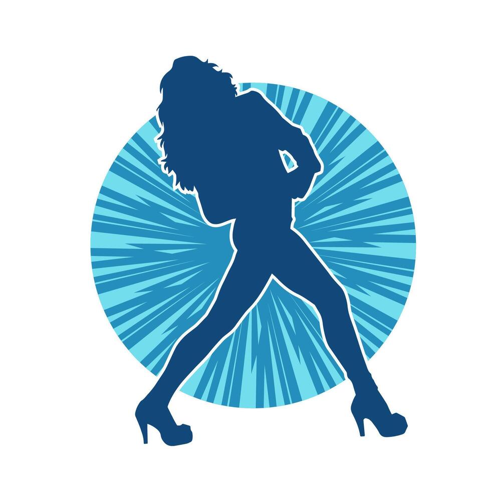 Silhouette of a female dancer in action pose. Silhouette of a woman dancing happily. vector