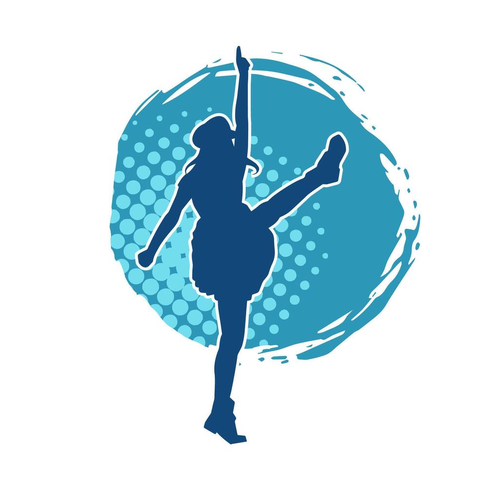 Silhouette of a female dancer wearing mini skirt in action pose. Silhouette of a slim woman dancing happily. vector