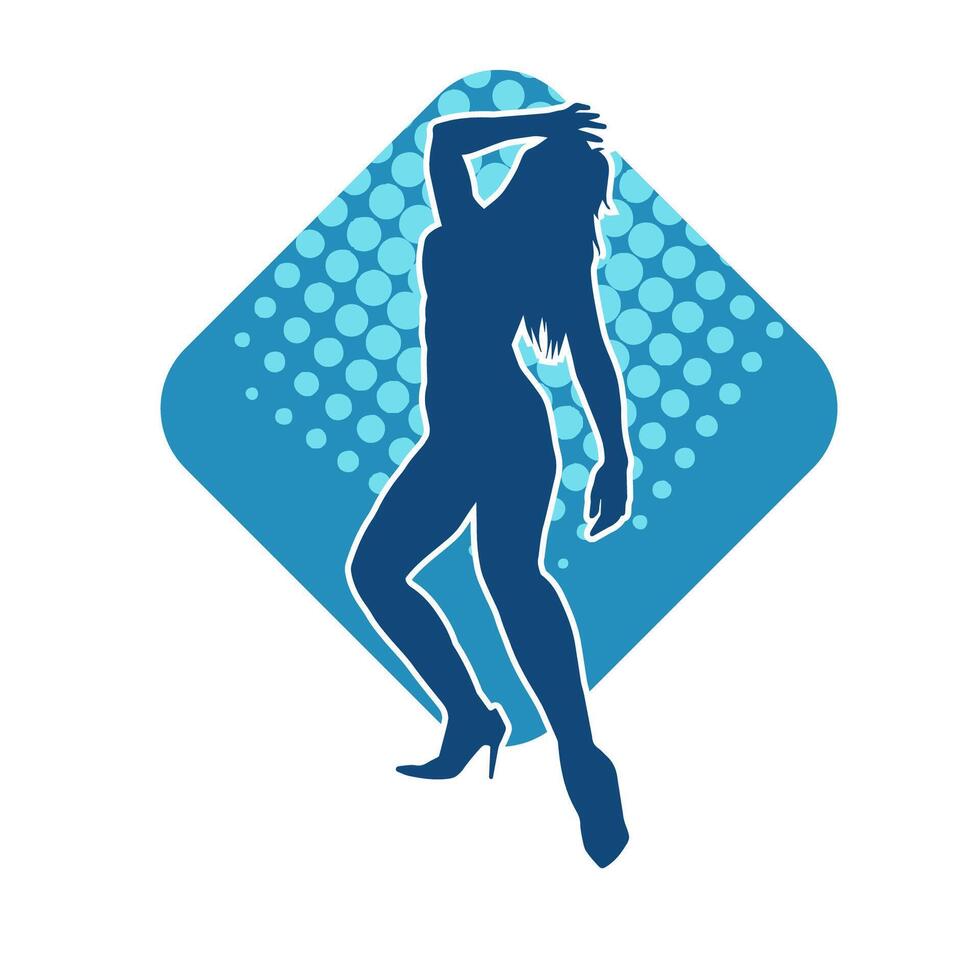 Silhouette of a female dancer in action pose. Silhouette of a woman dancing happily. vector