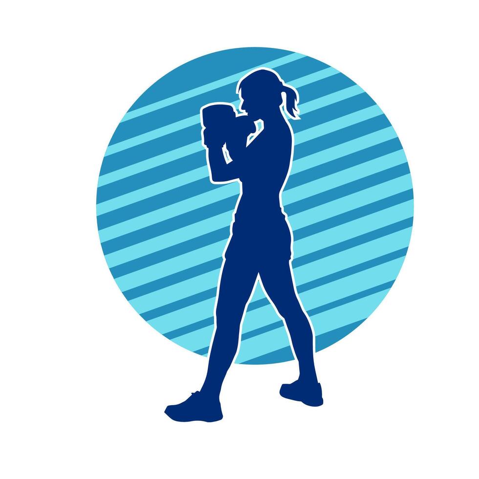 Silhouette of woman boxing athlete in action pose. Silhouette of a female wearing boxing gloves for boxing sport. vector