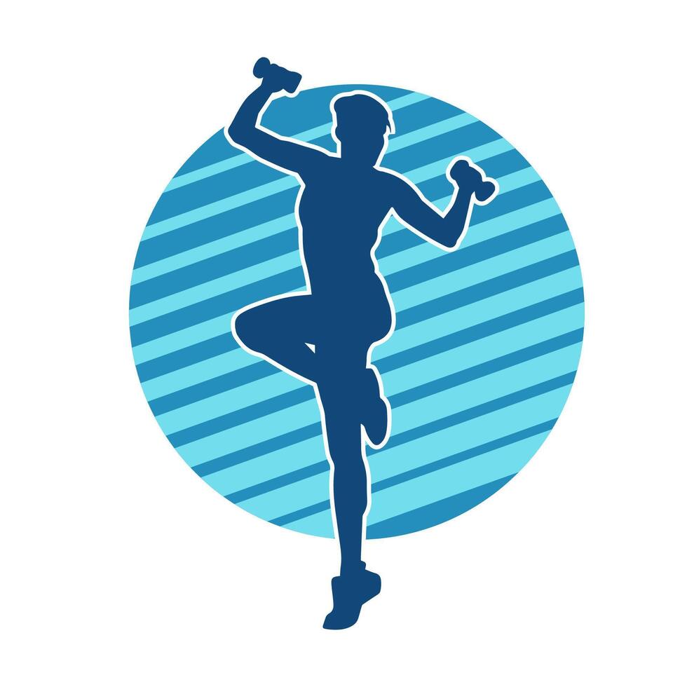 Silhouette of slim female doing exercise. Silhouette of a sporty woman doing gym workout pose. vector