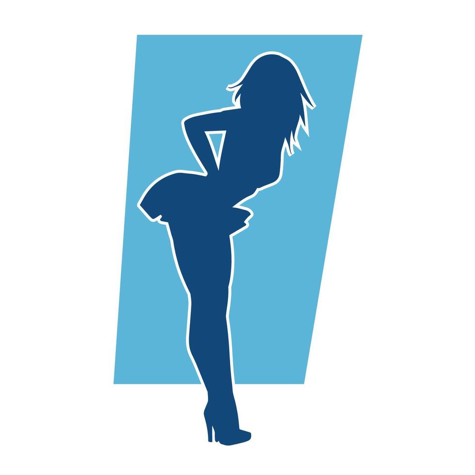 Silhouette of a female dancer wearing mini skirt in action pose. Silhouette of a slim woman dancing happily. vector