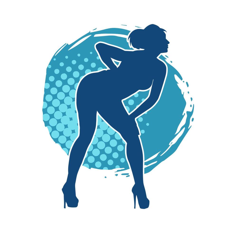 Silhouette of a female dancer in action pose. Silhouette of a woman dancing happily. vector