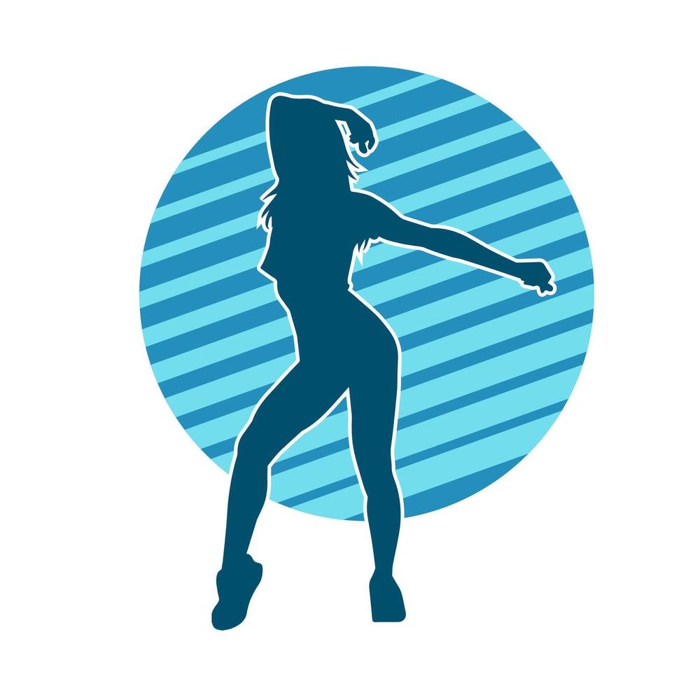 Silhouette of a casual female in a dancing pose. Silhouette of a dancer woman in action pose. vector