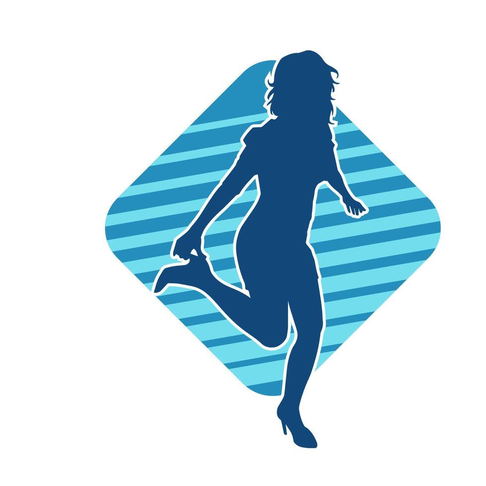 Silhouette of a female dancer in action pose. Silhouette of a woman dancing happily. vector