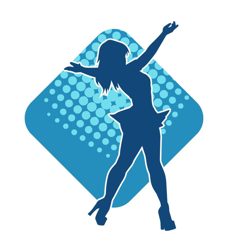 Silhouette of a female dancer wearing mini skirt in action pose. Silhouette of a slim woman dancing happily. vector