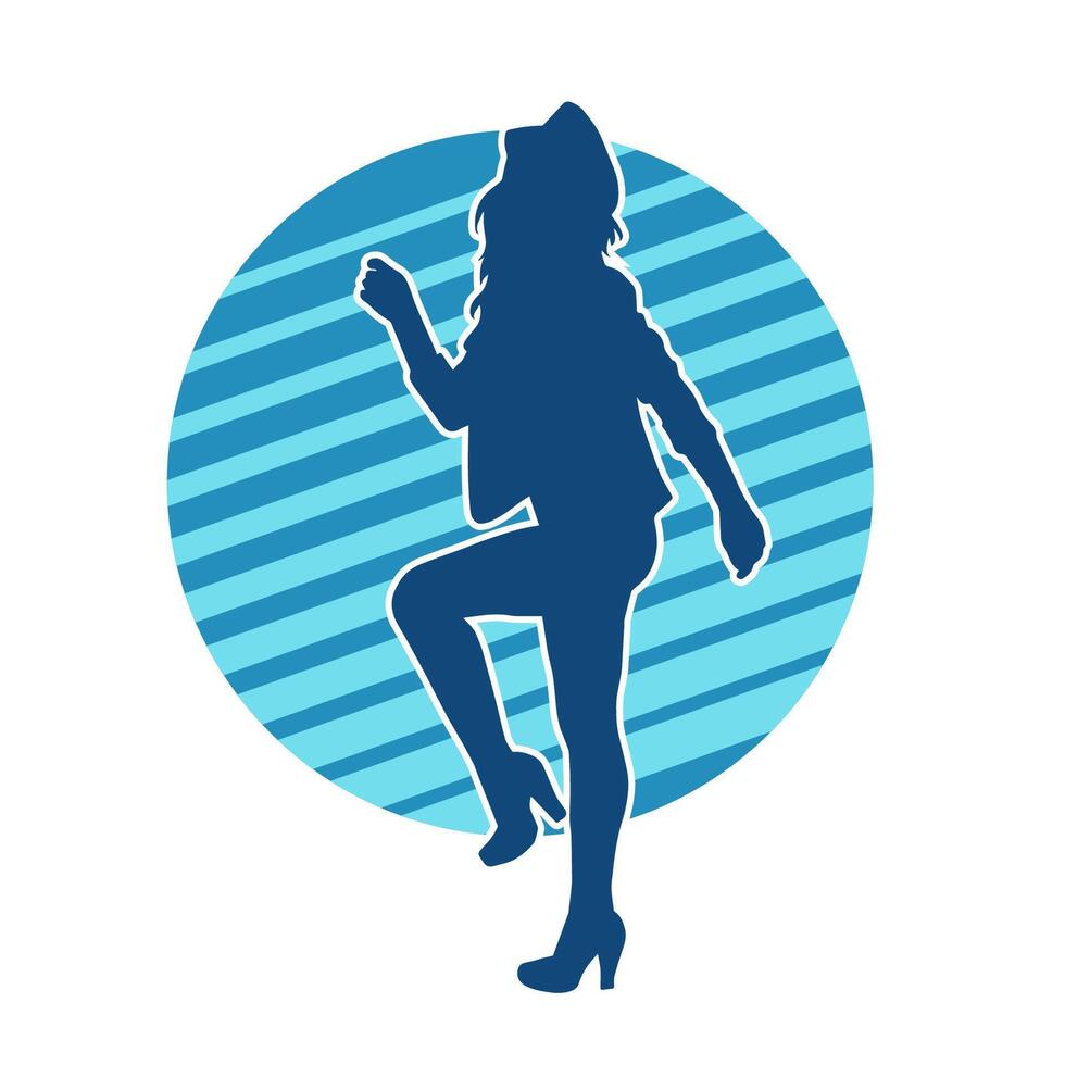 Silhouette of a female dancer in action pose. Silhouette of a woman dancing happily. vector