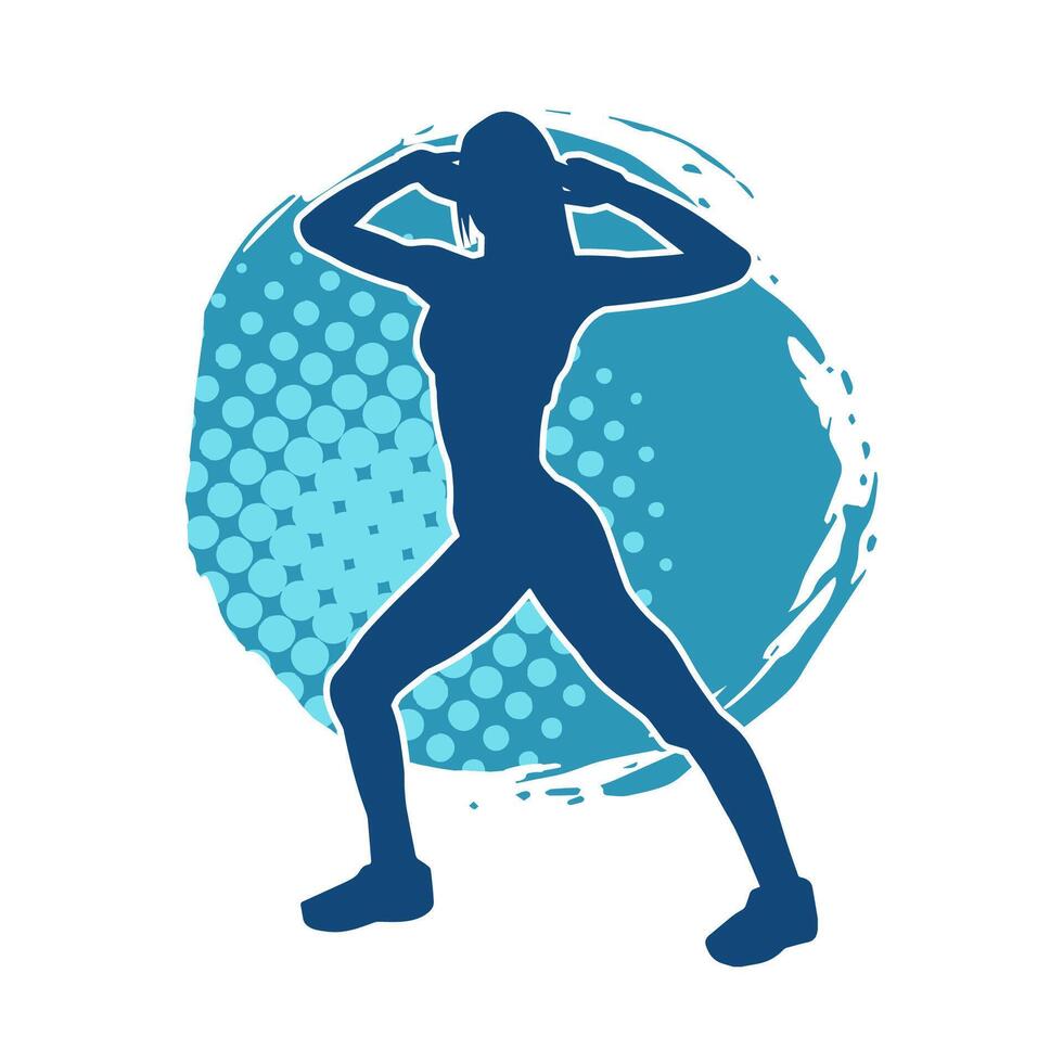 Silhouette of slim female doing exercise. Silhouette of a sporty woman doing gym workout pose. vector