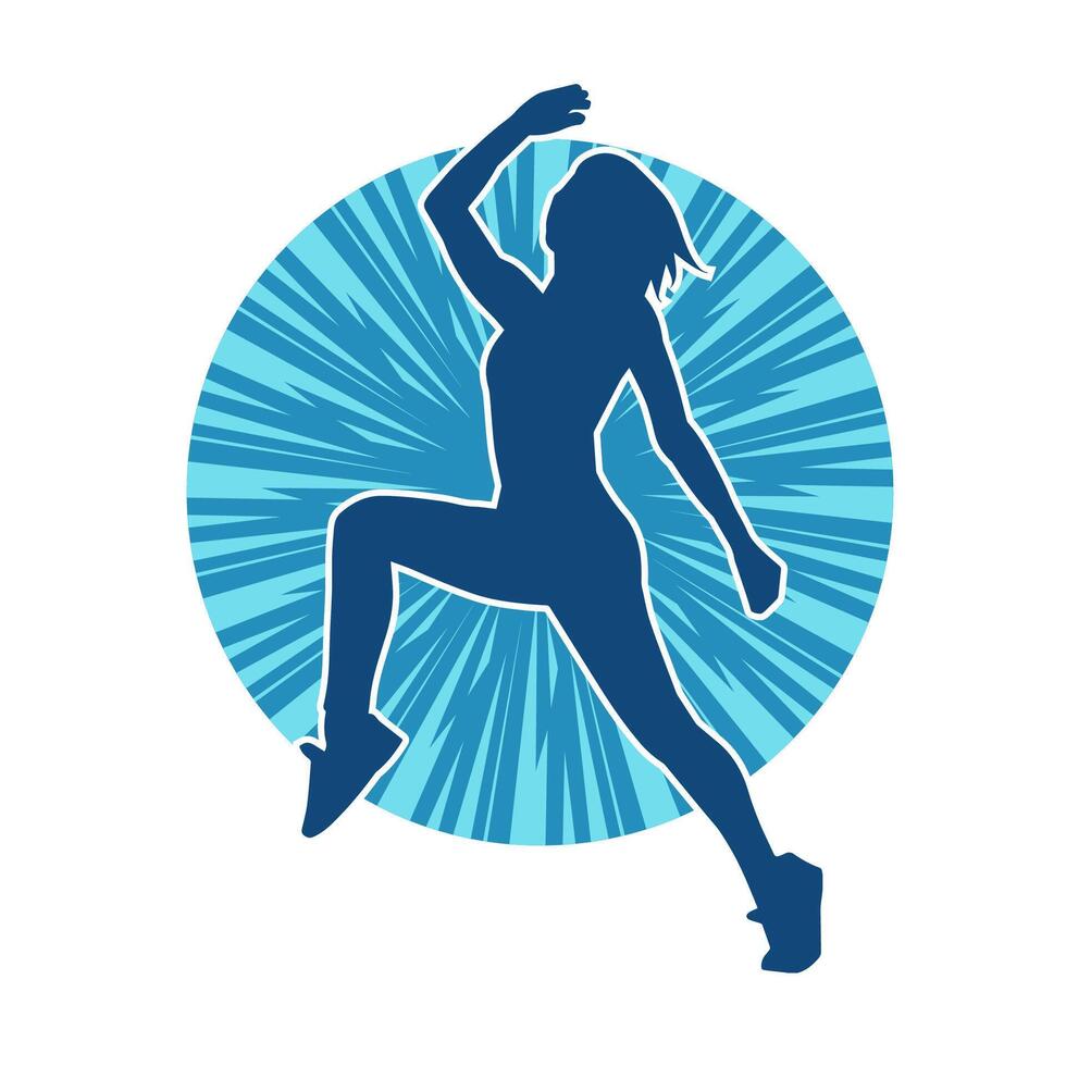 Silhouette of slim female doing exercise. Silhouette of a sporty woman doing gym workout pose. vector