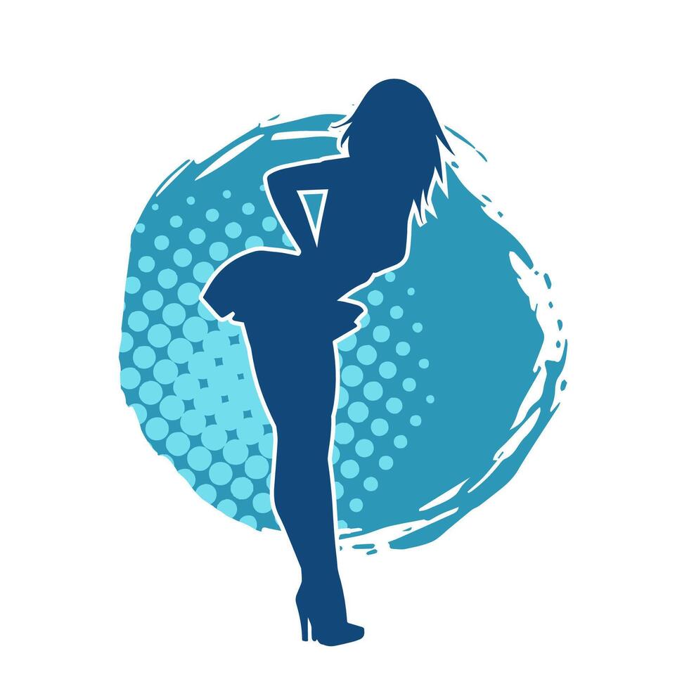 Silhouette of a female dancer wearing mini skirt in action pose. Silhouette of a slim woman dancing happily. vector