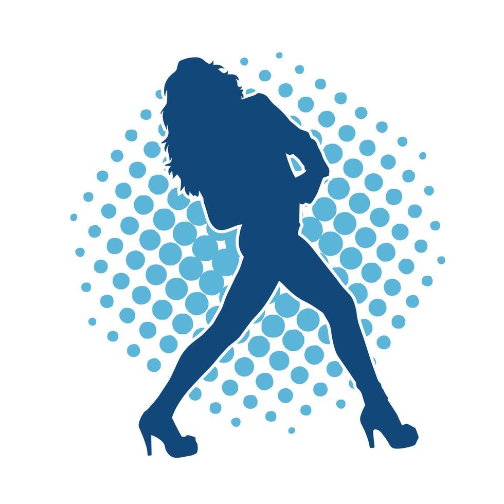 Silhouette of a female dancer in action pose. Silhouette of a woman dancing happily. vector