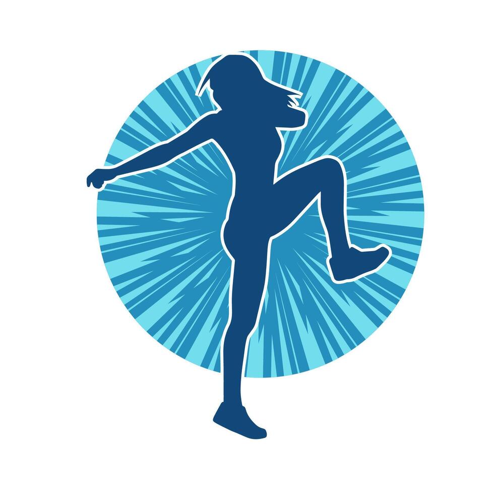 Silhouette of slim female doing exercise. Silhouette of a sporty woman doing gym workout pose. vector