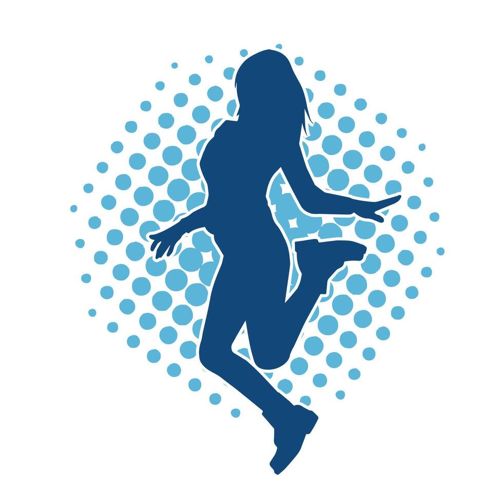 Silhouette of a female dancer in action pose. Silhouette of a woman dancing happily. vector