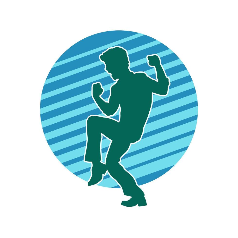 Silhouette of a male dancer in action pose. Silhouette of a slim man in dancing pose. vector