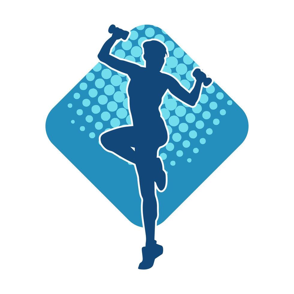 Silhouette of slim female doing exercise. Silhouette of a sporty woman doing gym workout pose. vector