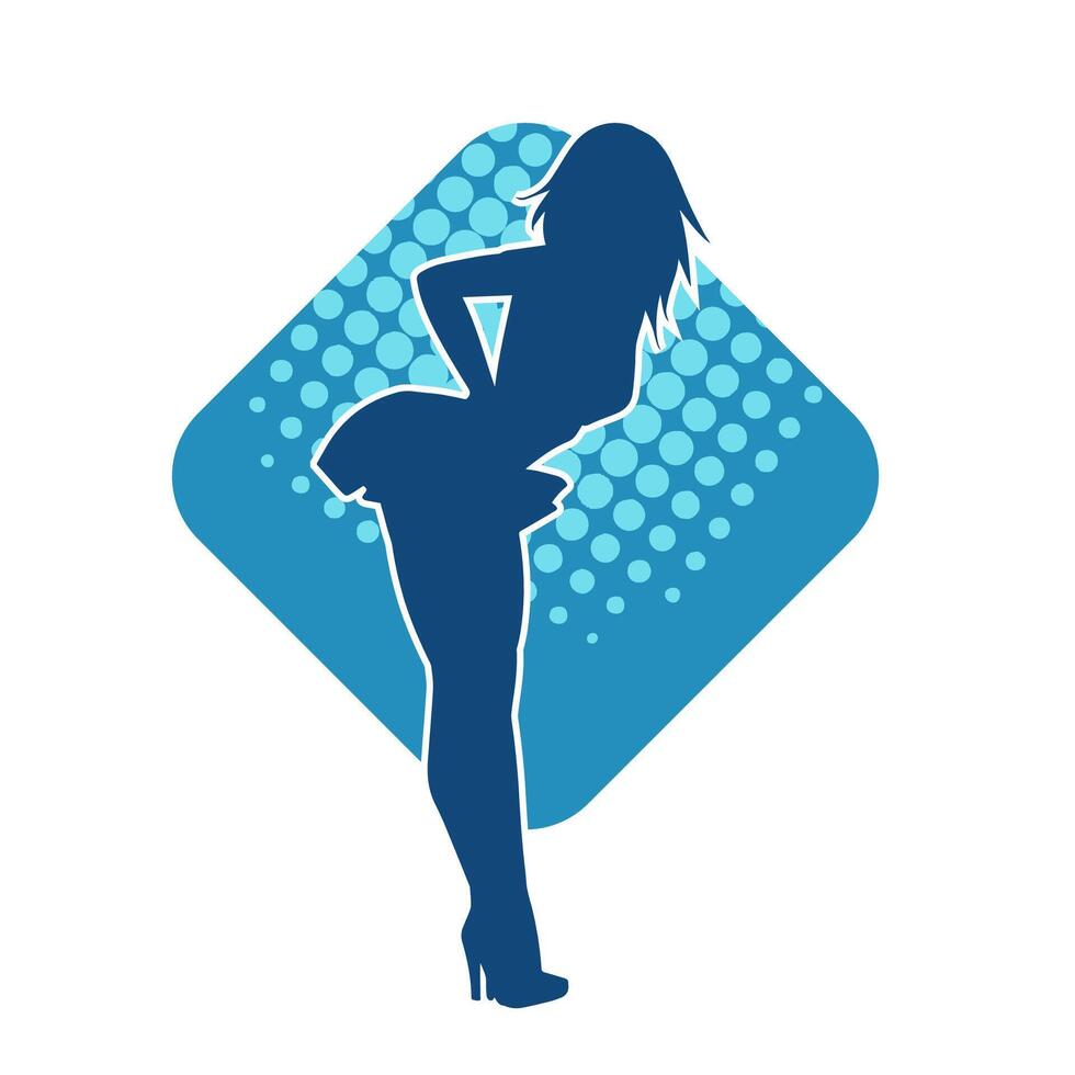 Silhouette of a female dancer wearing mini skirt in action pose. Silhouette of a slim woman dancing happily. vector