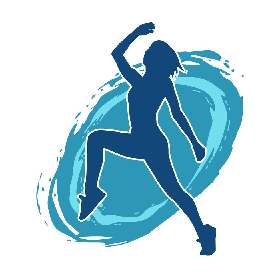 Silhouette of slim female doing exercise. Silhouette of a sporty woman doing gym workout pose. vector