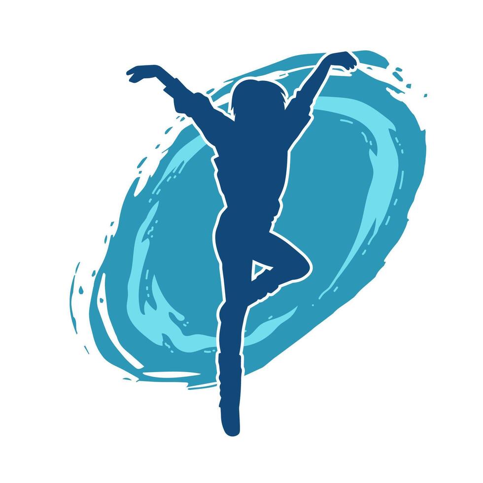 Silhouette of a female dancer in action pose. Silhouette of a woman dancing happily. vector