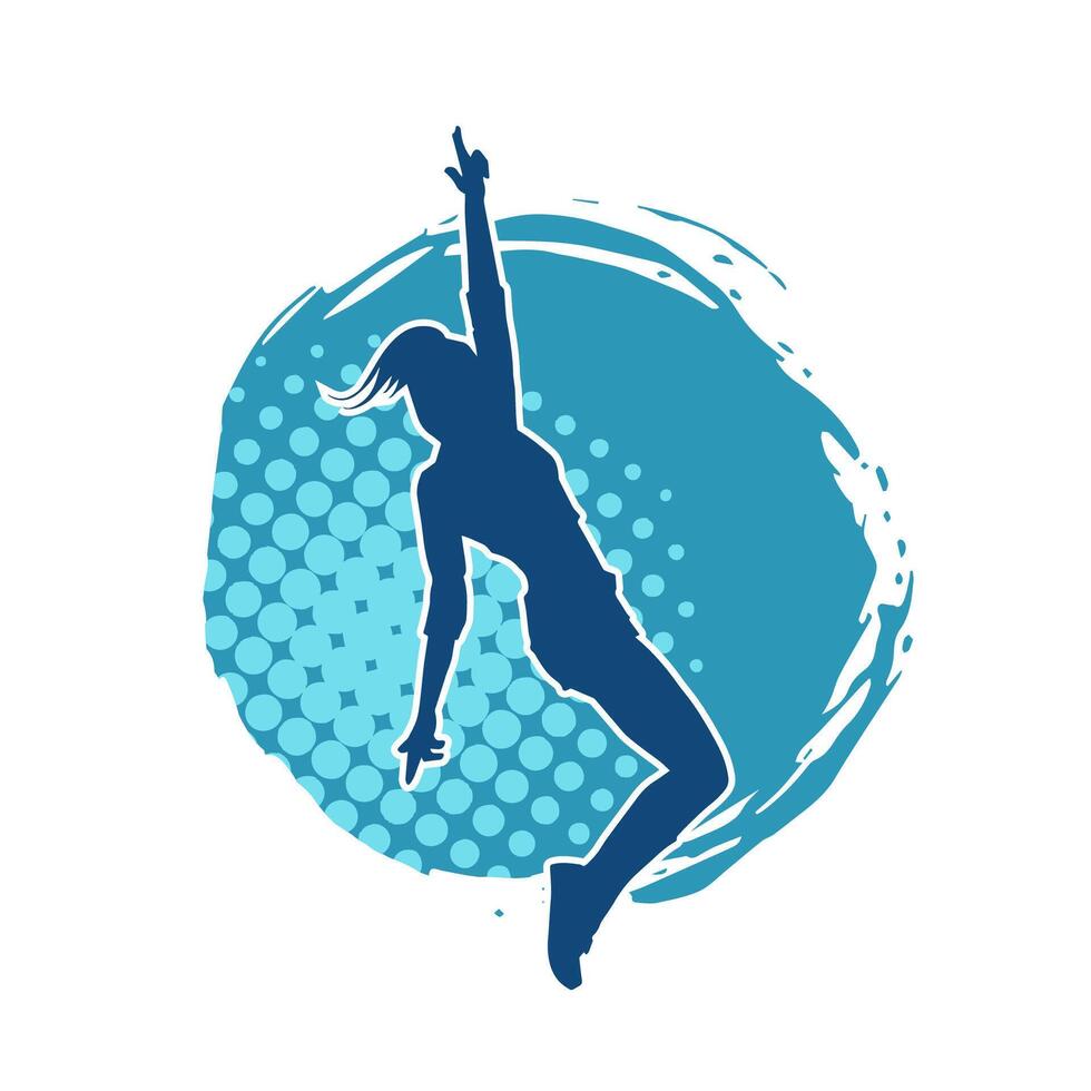 Silhouette of a female dancer in action pose. Silhouette of a woman dancing happily. vector