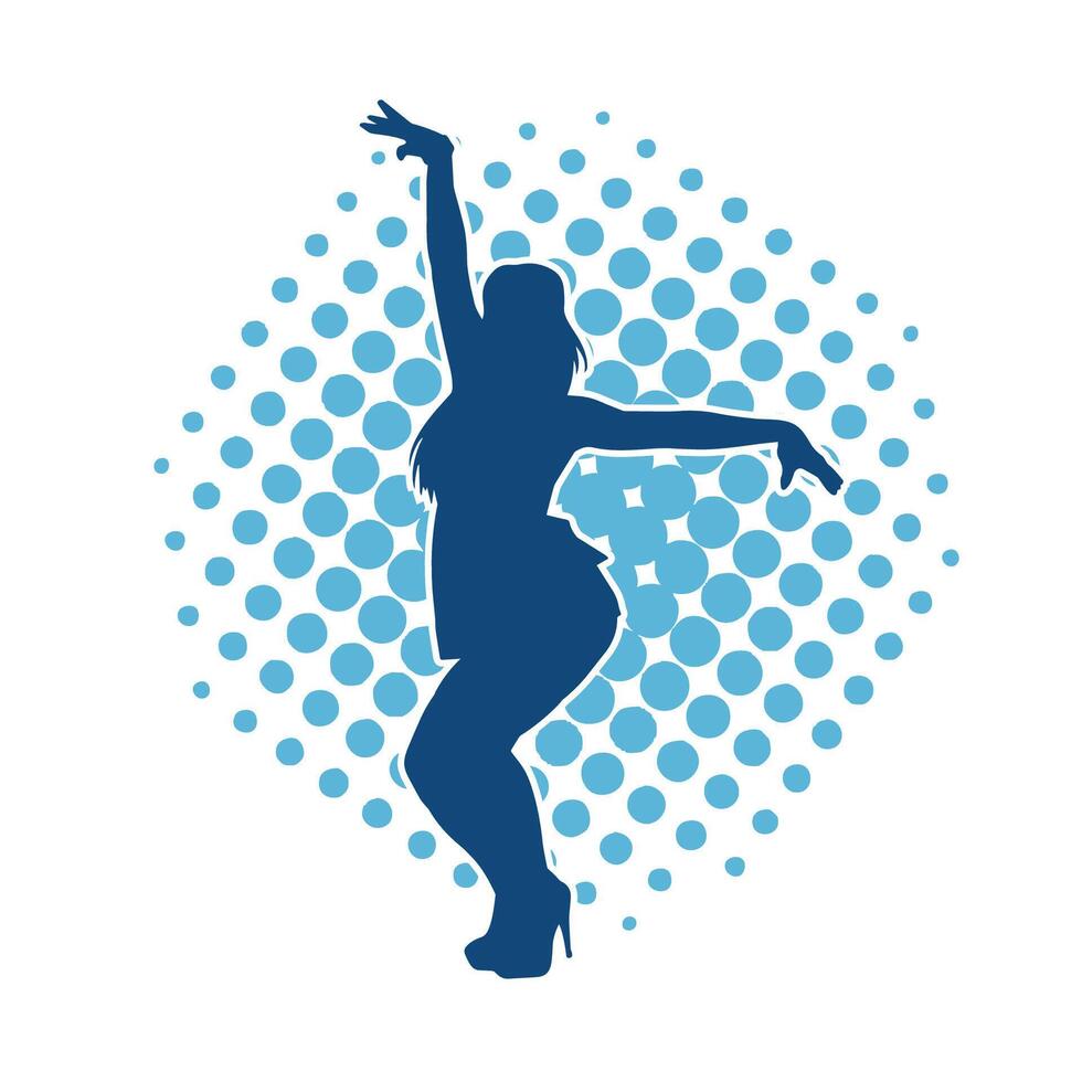 Silhouette of a fat female in dance pose. Silhouette of a fat woman dancing. vector