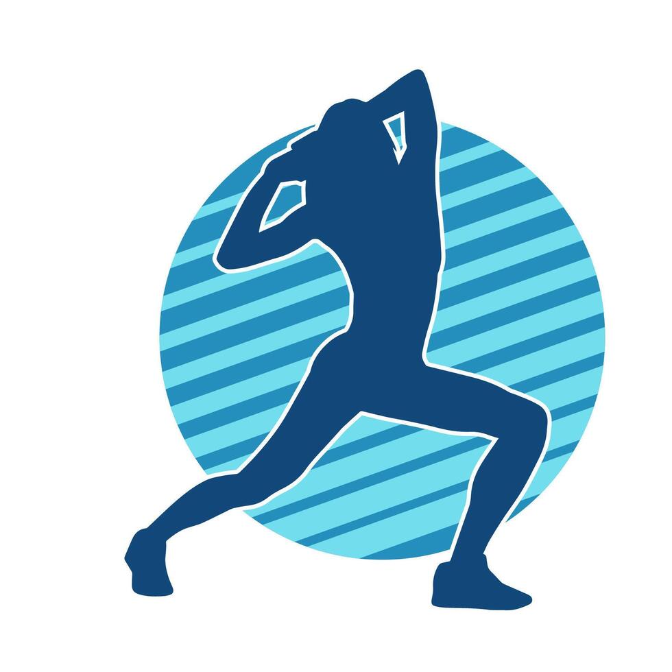 Silhouette of slim female doing exercise. Silhouette of a sporty woman doing gym workout pose. vector