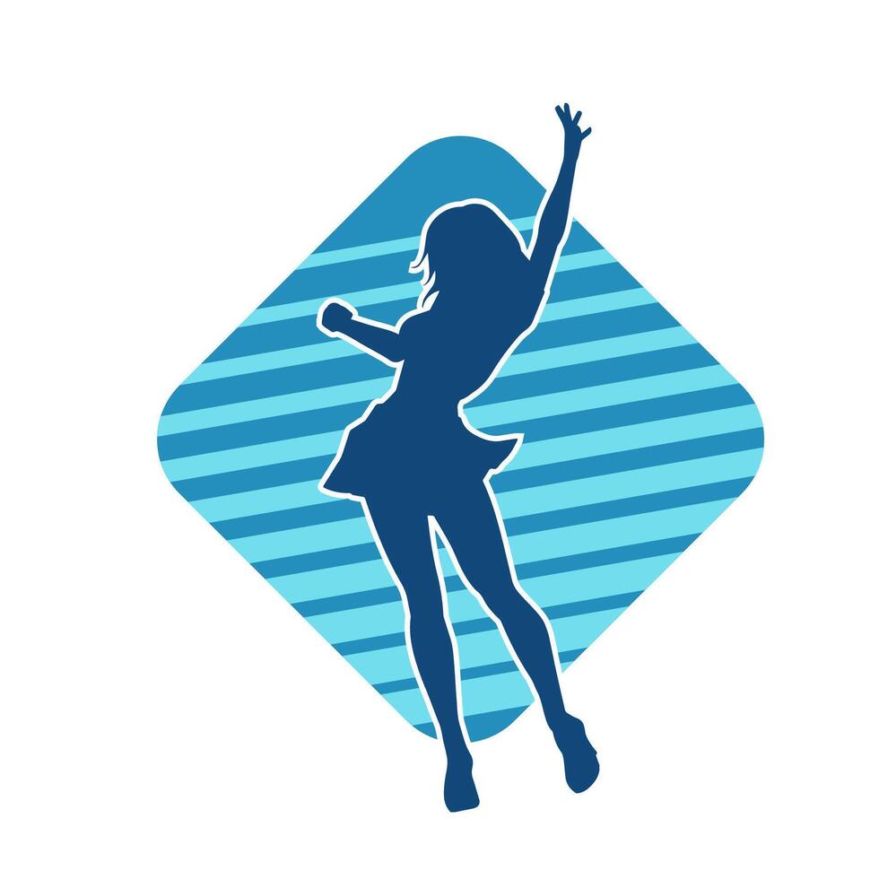 Silhouette of a female dancer wearing mini skirt in action pose. Silhouette of a slim woman dancing happily. vector