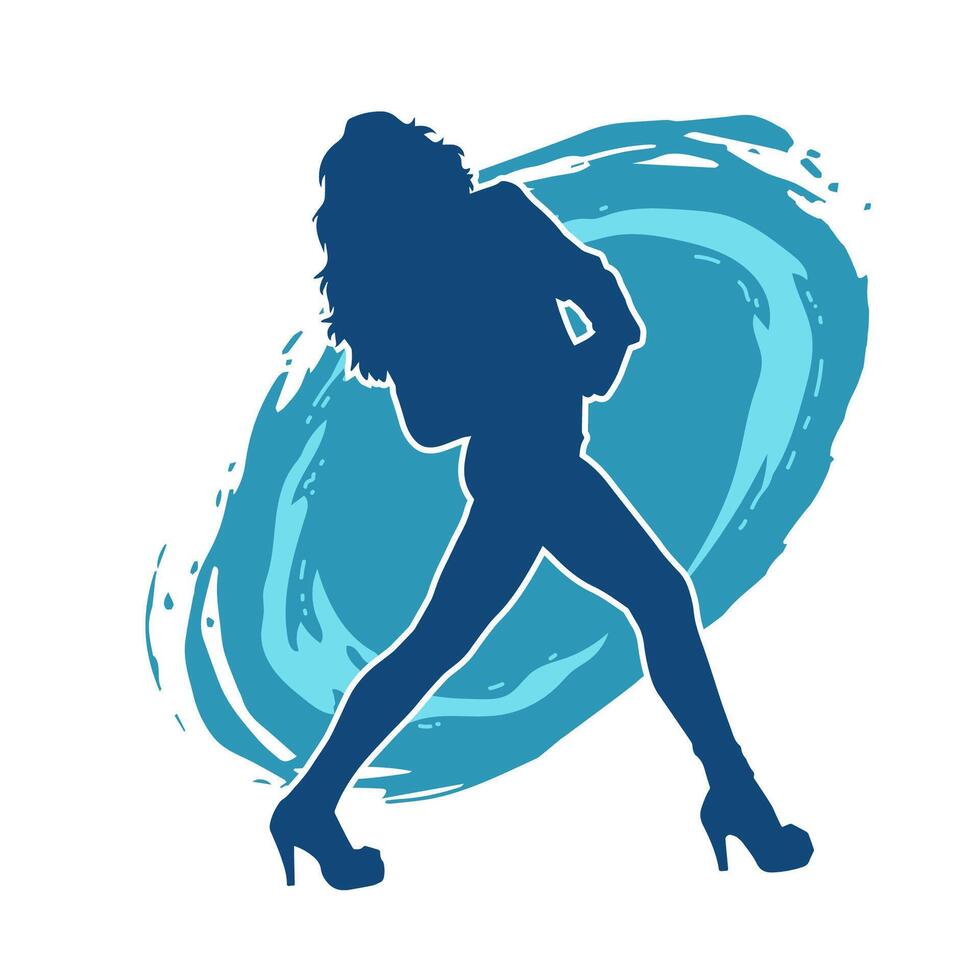 Silhouette of a female dancer in action pose. Silhouette of a woman dancing happily. vector