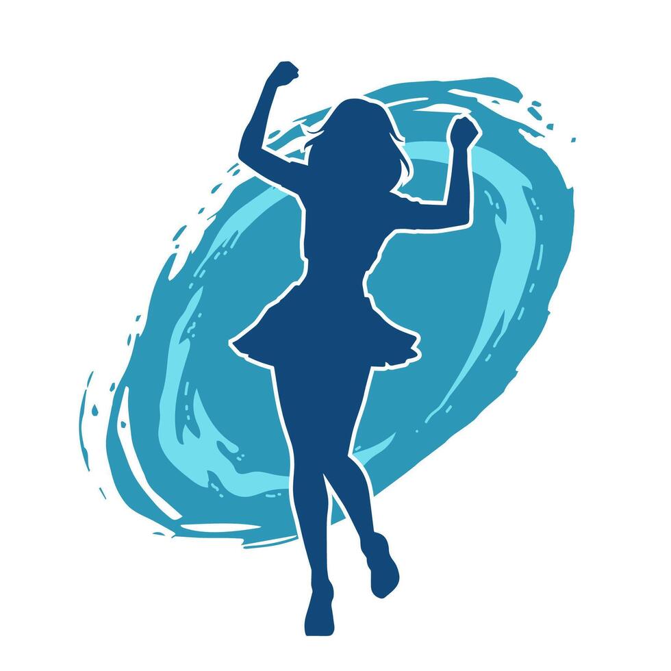 silueta de un hembra bailarín vistiendo mini falda en acción pose. silueta de un Delgado mujer bailando felizmente. vector