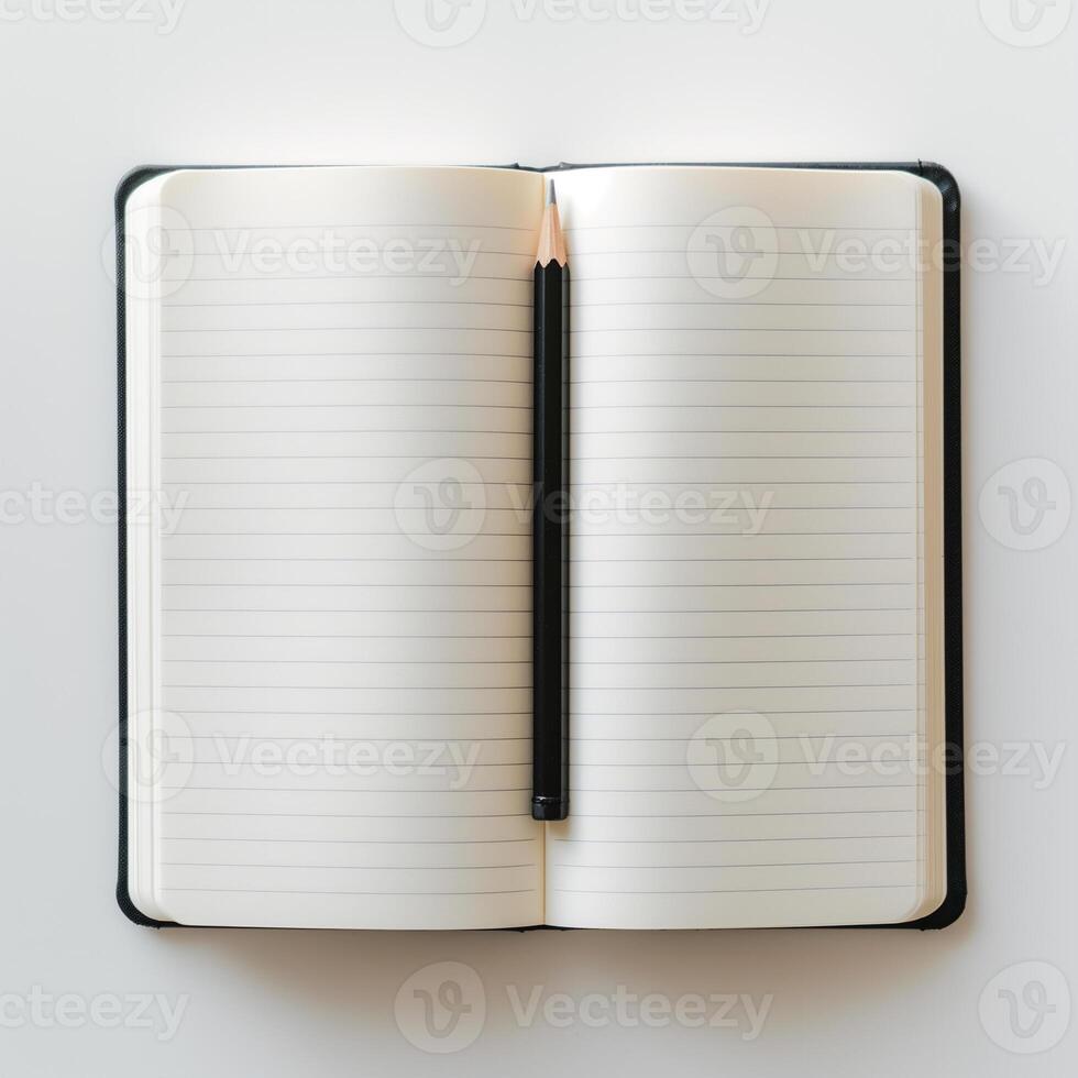 AI generated blank notebook and pencil on white background. Empty Space for your text. ai generated. photo